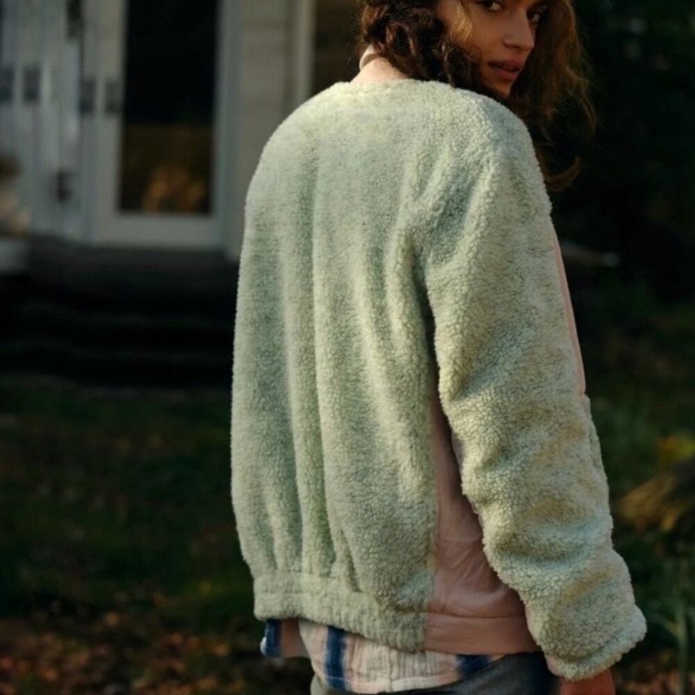 Free People We The Free Green Rivington Sherpa Bomber Jacket Sz S - Picture 11 of 13